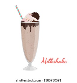 Milkshake chocolate vector illustration. Sweet dessert realistic image.