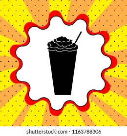 Milkshake cocktail sign. Black icon in bubble on yellow background pop art. Vector.