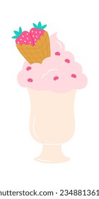 Milkshake Cocktail With Strawberry Vector Illustration