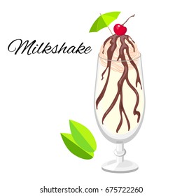 MIlkshake cocktail vector cartoon style. Summer long drink isolated on white for restaurant, bar menu or beach party banner and flyer