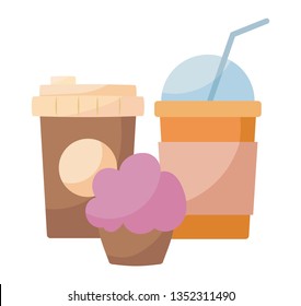 milkshake with coffee container and cupcake