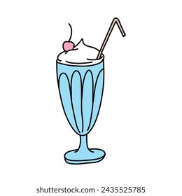 
Milkshake. Color doodle clipart on the theme of the 80s. Vector illustration.