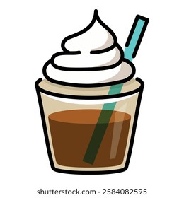 milkshake with cream colour fill vector line icon with editable stroke 