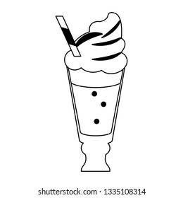 Milkshake with cream glass cup in black and white