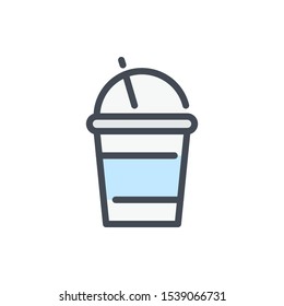 Milkshake cup color line icon. Smoothie and ice coffe plastic cup vector outline colorful sign.