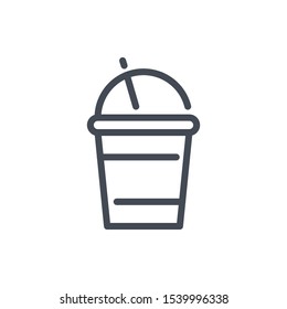 Milkshake Cup Line Icon. Smoothie And Ice Coffe Plastic Cup Vector Outline Sign.