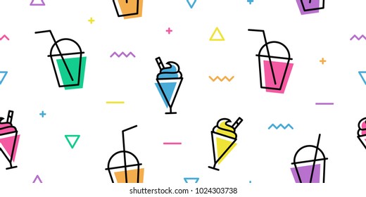 Milkshake Cup Memphis Colorful Outline Line Art Seamless Pattern White Background Wallpaper Download