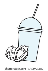 Milkshake cup with straw and strawberries vector illustration graphic design