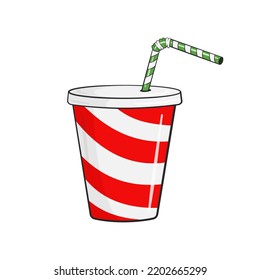 Milkshake in cup with straw. Vector illustration. Cartoon