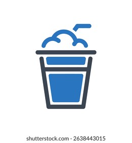 A milkshake cup with whipped cream and straw icon.