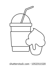 milkshake with cupcake isolated icon