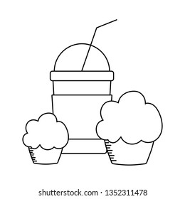 milkshake with cupcakes isolated icon