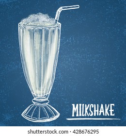 Milkshake drawn in chalk on a blue board.