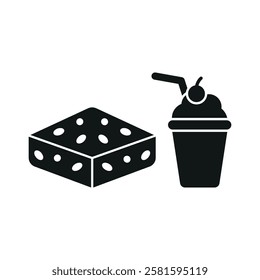 Milkshake drink and brownies food icons with a sweet and indulgent design, perfect for enhancing dessert, cafe, or treat-themed projects