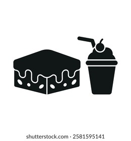 Milkshake drink and brownies food icons with a sweet and indulgent design, perfect for enhancing dessert, cafe, or treat-themed projects