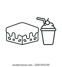 Milkshake drink and brownies food icons with a sweet and indulgent design, perfect for enhancing dessert, cafe, or treat-themed projects