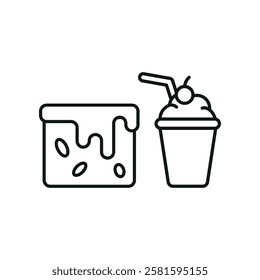 Milkshake drink and brownies food icons with a sweet and indulgent design, perfect for enhancing dessert, cafe, or treat-themed projects