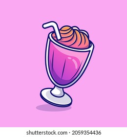 Milkshake Drink Cartoon Vector Icon Illustration. Food Drink Icon Concept Isolated Premium Vector. Flat Cartoon Style