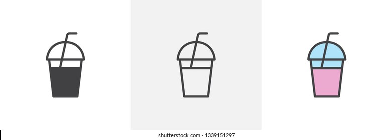 Milkshake drink icon. Line, glyph and filled outline colorful version, Milkshake with straw outline and filled vector sign. Symbol, logo illustration. Different style icons set. Vector graphics