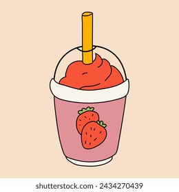 A milkshake featuring a strawberry. Flat vector illustration isolated on a light background