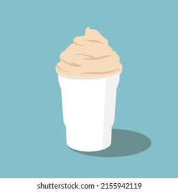 Milkshake or frappe with cream. Sweet dessert. Vector illustration.