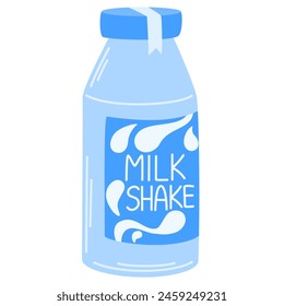 Milkshake, fresh drink in glass bottle. Milk shake, cocktail, summer sweet beverage, cold refreshment. Tasty refreshing product. Flat vector illustration isolated