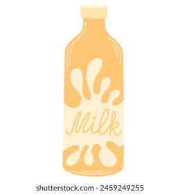 Milkshake, fresh drink in glass bottle. Milk shake, cocktail, summer sweet beverage, cold refreshment. Tasty refreshing product. Flat vector illustration isolated