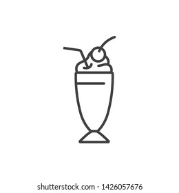 Milkshake glass with cherry on the top line icon.