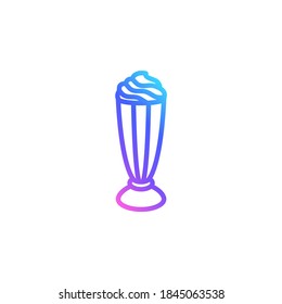 Milkshake in a glass vector icon in bright color gradient. Cute outlined milkshake with whipped cream isolated on white background. Minimalist line art in blue, violet and pink.