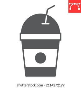 Milkshake glyph icon, drink and dessert, frappe vector icon, vector graphics, editable stroke solid sign, eps 10.