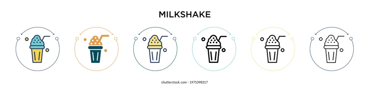 Milkshake icon in filled, thin line, outline and stroke style. Vector illustration of two colored and black milkshake vector icons designs can be used for mobile, ui, web