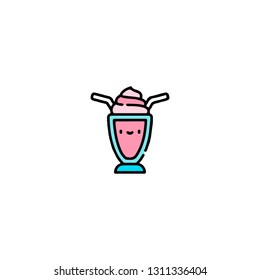 Milkshake  icon, flat design line art thin style, Valentines day signs and love symbols, Wedding infographics. Colorful icon on a white background, Vector illustration