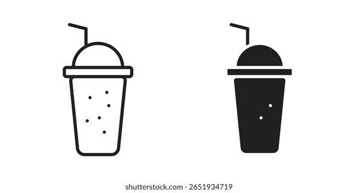 Milkshake icon. Flat and stroke versions. Graphic elements.