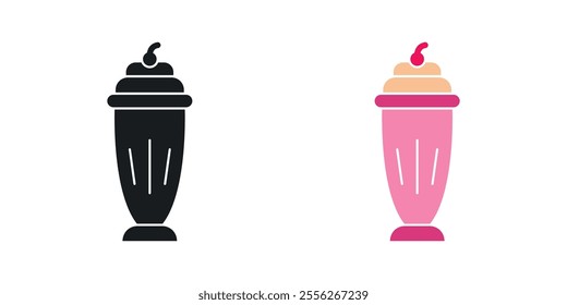 Milkshake icon set in black and colored versions.