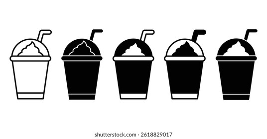 Ilustrações de design de vetor de cor preta e branca do conjunto de ícones do Milkshake