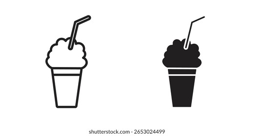 Milkshake icon symbol set in black. line and flat icons