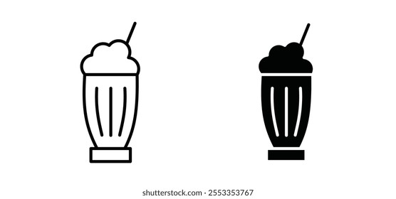 Milkshake icons in black filled and outlined style