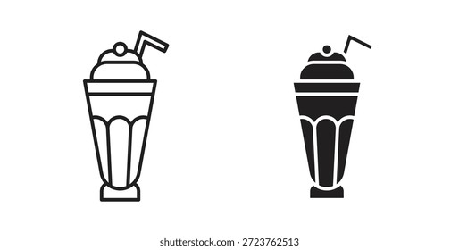 Ícones de milkshake preenchidos, linha fina, contorno e traçados