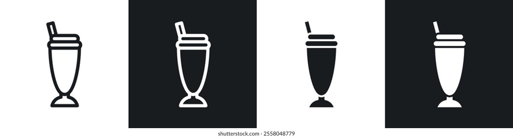 Milkshake icons pack in black and white filled and outlined versions.