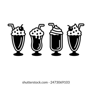 milkshake icons symbol vector design black white flat style illustration sets isolated