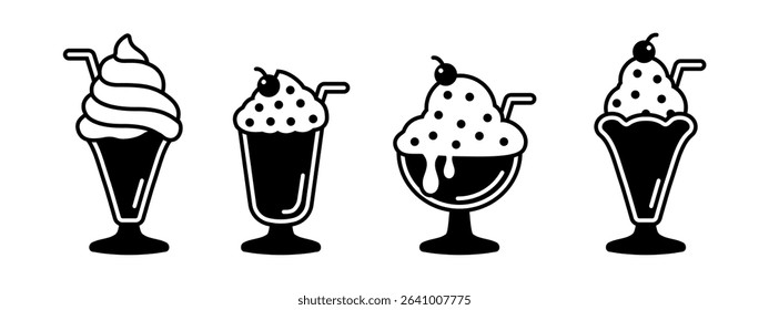 Milkshake icons symbol vector design black white flat style illustration sets isolated. Vector illustration.