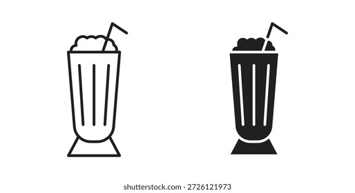 Símbolo de vetor de ícones de Milkshake com traçado editável e versões planas