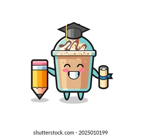 milkshake illustration cartoon is graduation with a giant pencil , cute style design for t shirt, sticker, logo element