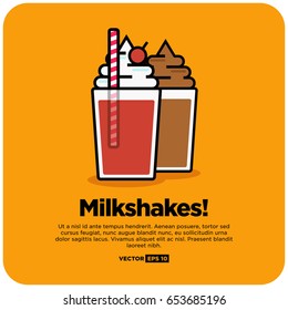 Milkshake Illustration in Line Art Style Flat Design With Text Box Template