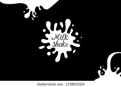 Milkshake logo. Drops of milk on a black background.