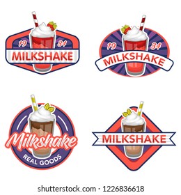 milkshake logo, emblem, badge, patch object illustration stock vector set