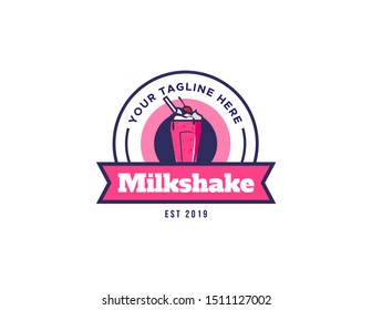 Milkshake logo vector. Vintage logo design. Retro badge logo