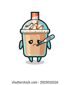 milkshake mascot character with fever condition , cute style design for t shirt, sticker, logo element