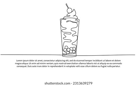 Milkshake one continuous line design. Restaurant drink menu design concept. Decorative elements drawn on a white background.