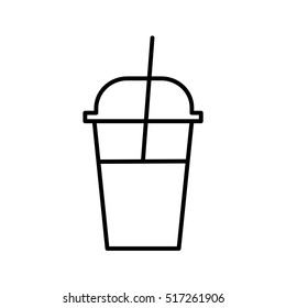 milkshake outline icon, refreshing beverage glass symbol, plastic cup with straw and cup
